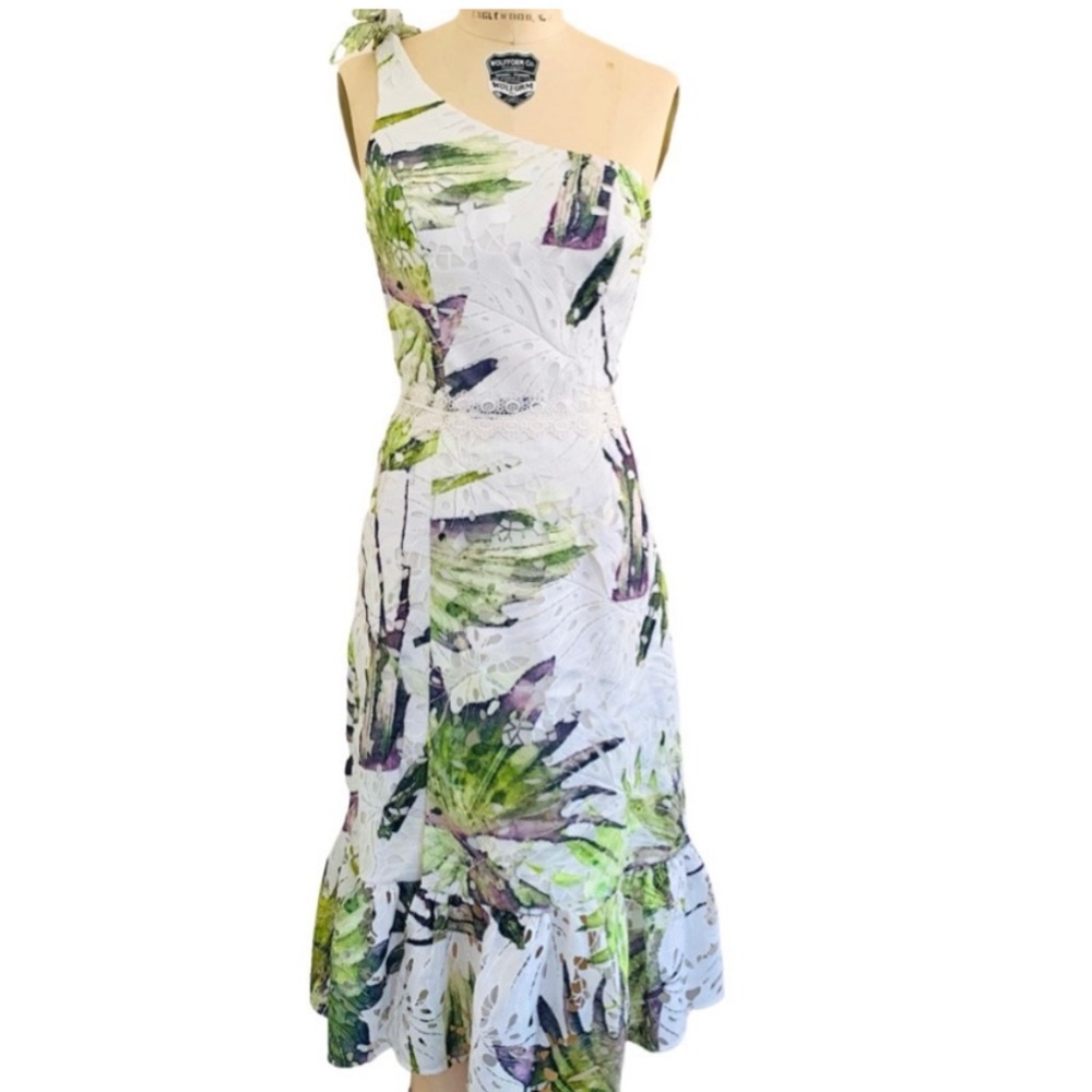 🖤 RARE Dress the Population Tropical Lace Midi – Size S 🖤